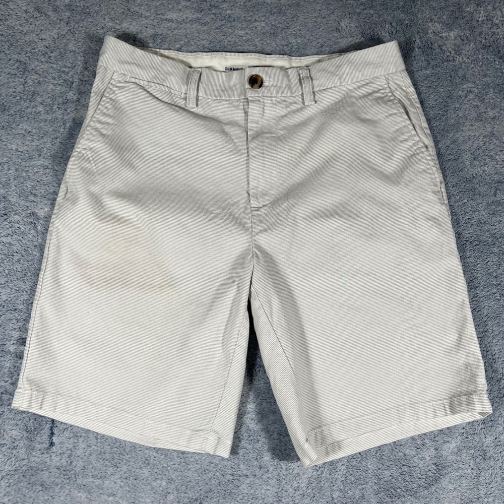 Old Navy Ultimate Slim Built-In Flex Striped Chino Shorts Mens 33 Gray White